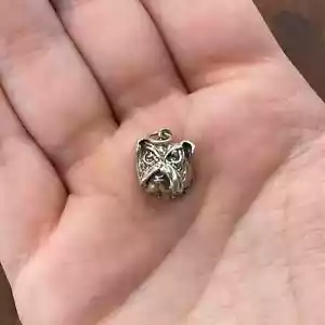 Vintage 925 Sterling Silver English Bulldog Head Face Pendant Bracelet Charm - Picture 1 of 1
