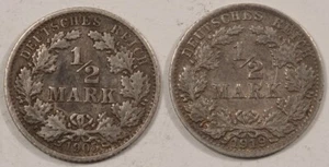 1905-F/1919-A DEUTSCHES REICH HALBMARK SILBER LOT / 2 KM #17 HOCHGRADIG KIRC - Bild 1 von 2