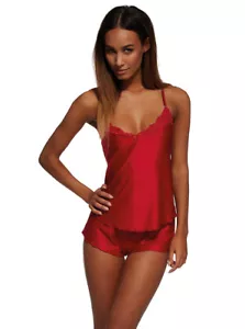 Mujeres Ropa de noche Sin mangas Pijama Rojo Set Prendas para el torso Pantalones cortos Línea Kris - Imagen 1 de 5