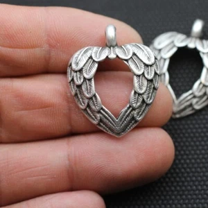 10 Flügel Herz Anhänger, Charms, Metall, Antik Silber, DIY Schmuck basteln ZM708 - Picture 1 of 10