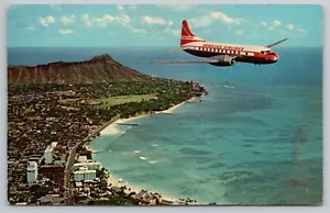 1960s Waikiki Hawaiian Airlines Super Convair Airplane, Diamond Head, Postcard - Picture 1 of 3