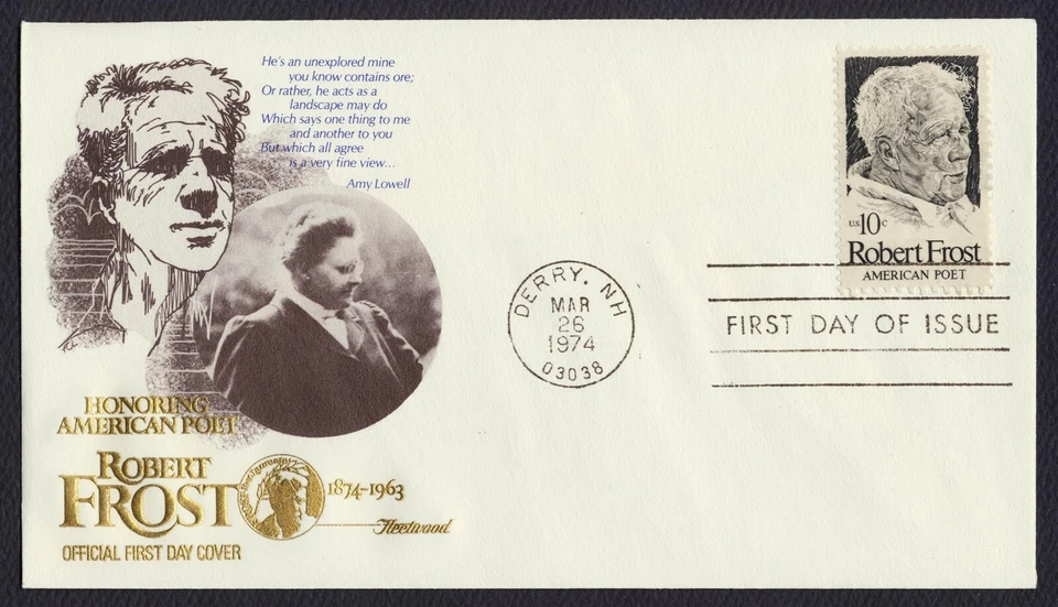 #1526 10c Robert Frost, Fleetwood [E] FDC **ANY 5=FREE SHIPPING** - Image 1 of 1