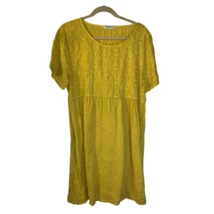 Terzo Millennio Women's 100% Linen Minidress Size XL Yellow Festival Boho Travel - Picture 1 of 7