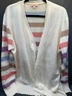 P.S. Love Cardigan 2X/3X Plus Ivory Colorful Stripes Open Sweater Long Sleeve