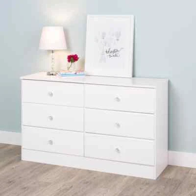 Prepac 6 Drawer White Dresser Chest with Acrylic Crystal Knobs Bedroom Furniture - Image 1 of 4