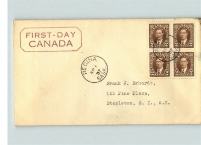 CANADA, 1937, 2 different First Day of Issue, both BL/4, King George, canc. Regi - Image 1 of 2