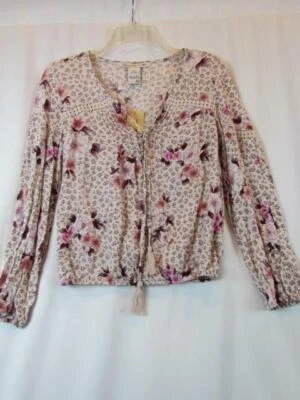 NWT American Rag LS 1/4 Button Front Pink Floral Peasant Top Sz XS Org$49.5 - Image 1 of 4