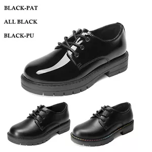 Boys Girls Dress Shoes Lace Up Round Toe Formal Shoes Faux Leather Casual Shoes - Picture 1 of 14