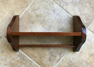 13.5 x 4.5 x 8" Vintage Walnut Brown Stained Wooden Wall Shelf w/ Dowel Rod - Picture 1 of 11