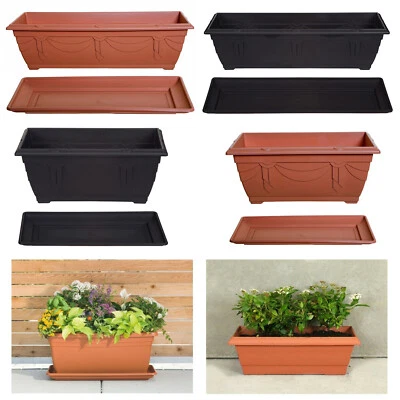 Venetian Window Box Trough Garden Flower Plant Pot Herb Planter Saucer Drip Tray - Image 1 of 2