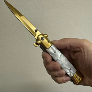 9"  Gold Pearl Quick Open Blade EDC tactical Pocket Knife Gift For Holliday - Picture 1 of 4