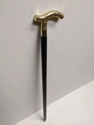 Bastón de madera negro con mango de cabeza cromado de latón estilo vintage hecho a mano Foto 1 de 4