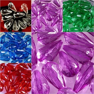 25 DROP FACETED TRANSPARENT ACRYLIC BEADS, 21mm BUY 1 GET 1 FREE ADD 2 - Picture 1 of 13