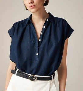 J. Crew Women's Medium Capitaine popover Shirt Baird McNutt Irish Linen Blue - Picture 1 of 5