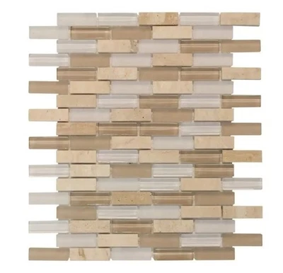 1 box Cottage Ridge Mini Brick Beige Interlocking Glass/Travertine Tile 8.12sqft - Image 1 of 3