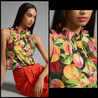 Maeve Anthropologie Fruit Poplin Ruffle-Neck Halter Sleeveless Blouse Top MEDIUM - Image 1 of 4