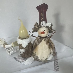 Vintage Rustic Snowman Accent Table Light Lamp Decoration Winter Christmas - Picture 1 of 3