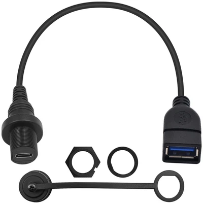 USB Type C to USB3.0 Panel Flush Waterproof Cable, USB 3.0 Female to Type C 3.0 - Image 1 of 4