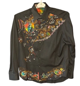 Camisa Robert Graham Edición Limitada Para Hombre XL Negra Algodón Seda Bordada LS - Imagen 1 de 11
