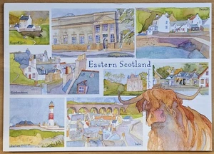 Eastern Scotland Emma Ball Watercolour Art Regional Postcard County Area - Picture 1 of 1