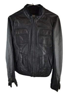 MNG Black Leather Biker Jacket size S Womens Full Zip Casual Outdoors Outerwear - Image 1 of 4