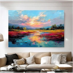 Leinwandbild Sonnenuntergang Landschaft Wanddekor Kunstwerk für Wohnzimmer 8776 - Bild 1 von 11
