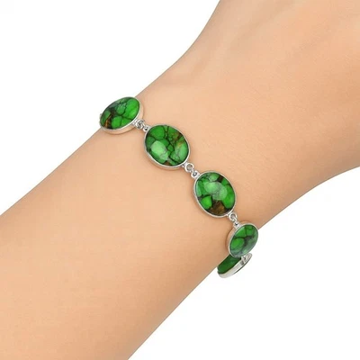 Natural Green Matrix Turquoise 925 Sterling Silver Bracelet Jewelry B-1001 - Изображение 1 из 4