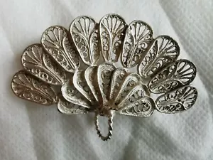 SPILLA A FORMA DI VENTAGLIO IN FILIGRANA - MICROFUSIONE DI QUALITA' IN ARGENTO - Foto 1 di 3