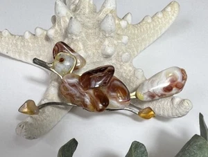 Vintage Road Runner Bird Brooch Pin Agate Stones Costume Jewelry 🐦 - Picture 1 of 8