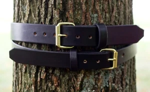 Men's Heavy Duty Leather Gun Holster CCW Work Belt Black Gold Buckle - Picture 1 of 10