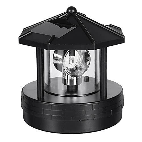 HSHD Lighthouse with Rotating Beacon LED Lights - Solar Lighthouse Lamp  Outdoor Decorative for Garden Patio Well Cover Gifts(Blue2)