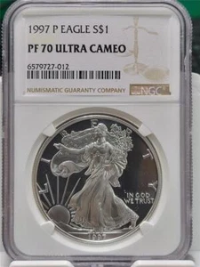 1997-P AMERICAN SILVER EAGLE PROOF GRADED NGC PF 70 ULTRA CAMEO KEY DATE - Picture 1 of 2