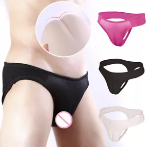 Sexy Hiding Gaff Thong Low Waist Panties Men's Transgender Crossdressers Briefs - Picture 1 of 19