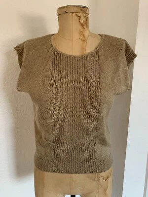 Vintage 80s CABLE KNIT Taupe Hipster Cap Sleeve Sweater S-M - Image 1 of 4