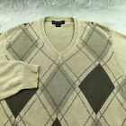 Brooks Brothers Sweater Mens Large Brown Argyle Linen Long Sleeve V Neck Golf