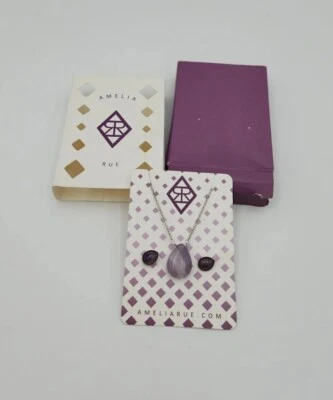 Amethyst Drop Pear Shaped Necklace & Earring Set Purple By  Amelia Rue New - Image 1 of 4