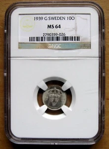SWEDEN - 10 ÖRE 1939 G KM# 780, NGC MS 64 - Picture 1 of 4