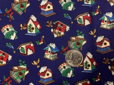 Tecido de arremesso vintage Cranston Natal casa de pássaros 4 jardas pássaros cardinal azevinho - Imagem 1 de 4