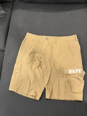 A BATHING APE BAPE GO SKATE SUMMER CARGO WORK SHORTS KHAKI WHITE LOGO SIZE XL - Image 1 of 4