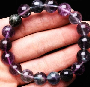 11,3 mm Natürlicher Regenbogen Klar Fluorit Kristall Edelstein Rund Perlen Armband - Bild 1 von 6