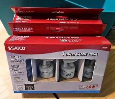 Satco S6235 - 13 Watt Mini Spiral - 2700K - Lot Of 2  (8 Bulbs) - Image 1 of 4