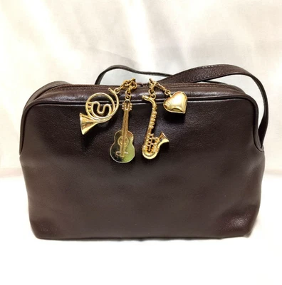 MOSCHINO Rare Leather Shoulder Bag Logo Brown Charm Rare Used From Japan - Image 1 of 4