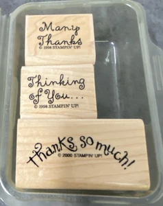 Stampin' Up! 3 Rubber Stamps / Many Thanks / Thinking of you / Thanks so much! - Picture 1 of 2