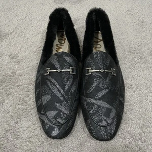 Sam Edelman Loraine Loafer Women Size 11 M Black Faux Fur Jacquard Textured - Picture 1 of 10