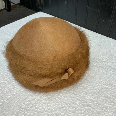 Sombrero de piel de visón marrón vintage 6,5 pulgadas envío gratuito Foto 1 de 4