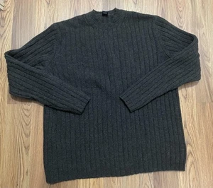 GAP Sweater Mens Large Dark Gray Ribbed 100% Lambswool Pullover Crewneck Knit - Picture 1 of 12