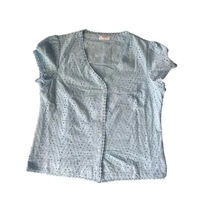 Untuckit for her Top Harriet Style #41094 blau Lg Ösen Spitze Baumwolle Bluse - Bild 1 von 7