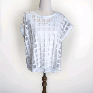 Elk Womens White Sheer Grid Boxy Overlay Top Size AU14 EU42 Lightweight Chic - Picture 1 of 7