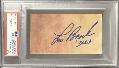 Lou Brock Signed Cut 3000 Hit Club Cardinals Baseball HOF PSA/DNA Auto Gem Mt 10 - Image 1 of 2