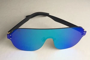 RICH&RARE (RR28) Sunglasses Matte Black frame W/Blue Green mirror Lens one-piece - Picture 1 of 11